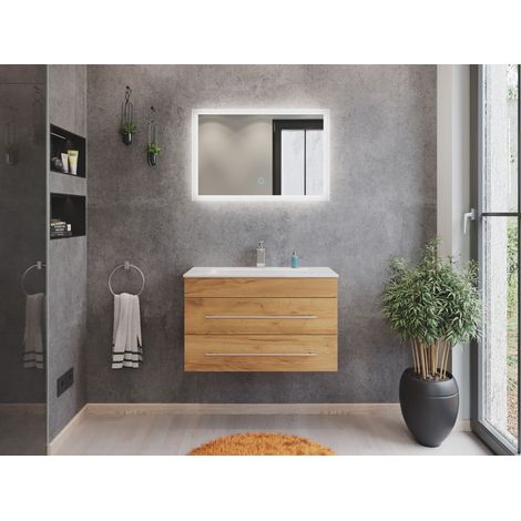 Badmöbel Mars 800 2-teilig mit LED Spiegel SlimLine eiche gold