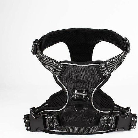 Harnais pour chien, anti-traction, réfléchissant, avec poignée de contrôle rembourrée, 2 anneaux métalliques, convient aux chiens de petite, moyenne et grande taille, noir, tour de poitrine : 65-8 (1/5)