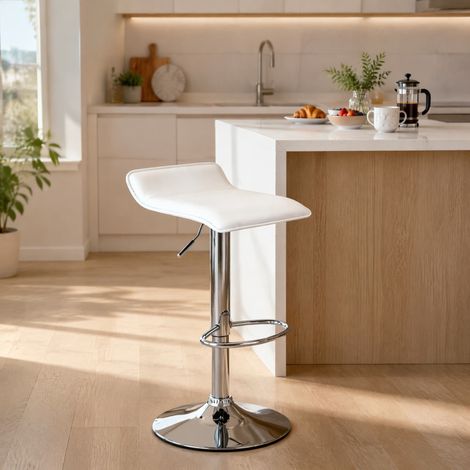 Tabouret de bar pivotant réglable en hauteur, blanc, en cuir synthétique et acier chromé OKMYHOME (1/5)