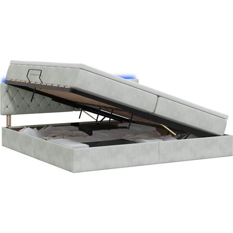 Maison Exclusive - Lit de rangement LED avec matelas Gris clair 200 x 200 cm (1/5)