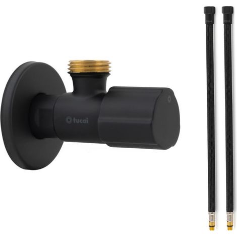 Robinet ACS NOIR MAT - M 1/2"/M 1/2" + 2 Flexibles 500mm NOIR POLYMÈRE Øintér.8mm - F 1/2" M10X1 - Tucai