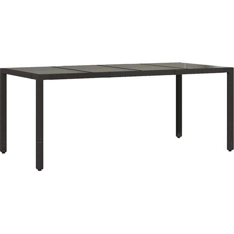 Garden Table with Glass Top Black 190x90x75 cm Poly Rattan vidaXL (1/5)