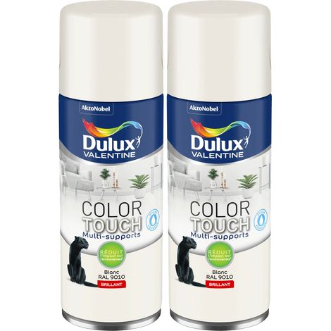 Lot de 2 - Peinture aérosol Color Touch Multi-Supports - Brillant Blanc 400 ml - Dulux Valentine