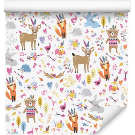 Carta da parati con simpatici animali del bosco per soggiorno e camera da letto, 50x1000 cm. (1/5)