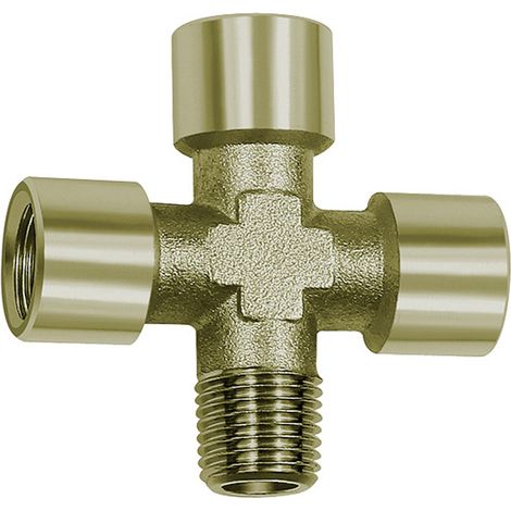 Riegler Kreuzstück, 3 x innen, 1 x außen, G/R 1/4, SW 13, Messing vern. (1/2)