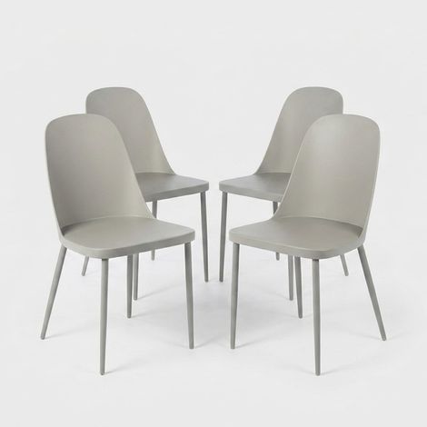 Set 4 sedie cucina moderne in polipropilene e metallo Athena - Grigio chiaro