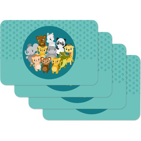 Set de table imprimé Enfants Animals bleu, Napperon pour salle à manger, Tapis de table à manger, Tapis de peinture, rectangulaire, 4 pièce, 45 x 30cm, 59110 (1/5)