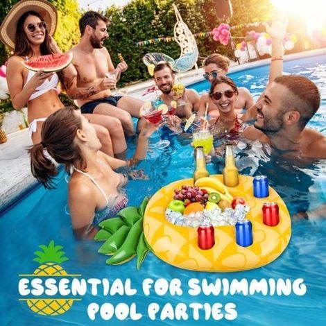 Ananas Porte Gobelet Gonflable, Bar Flottant pour Piscine, Porte Boisson Gonflable, Ananas Plateau Gonflable (1/4)