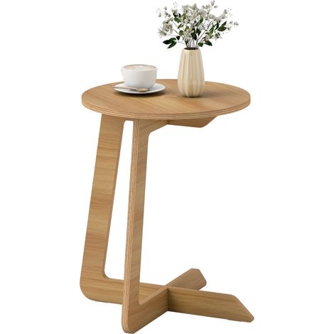 Table d'appoint ronde C rapide à monter pour petits espaces salon ou chambre style naturel et moderne (1/5)