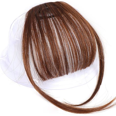 Mèche frange femme, pince à cheveux fibre haute température, extensions frange avec tempes, châtain clair (1/5)