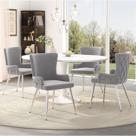 Chaise de salle à manger en velours gris, lot de 4, pieds métalliques argentés DESVIAE (1/5)