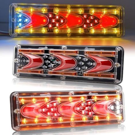Biqing Feu Arrière de Remorque LED Multifonctionnel 24V DC 46 LED - Feux Stop, Néon, Clignotant Dynamique Pour Camion Caravane Van Tracteur, 2pcs (1/5)