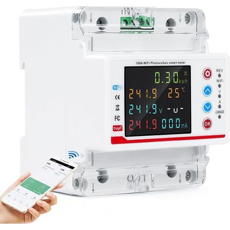 Wifi compteur electrique consommation AC Smart meter compteur électrique wifi bidirectionnel avec contrôle du temps/protection contre les surtensions/surintensités, 100A 220V