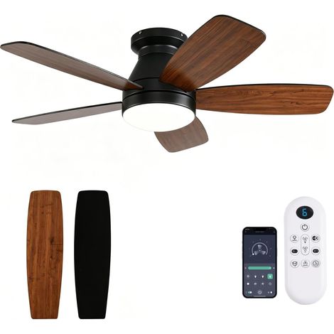 109cm Ceiling Fan with Light, Remote & APP Control, Quiet DC Motor, Dimmable LED, 6 Speeds, Flush Mount Indoor Fan, Brown (1/5)