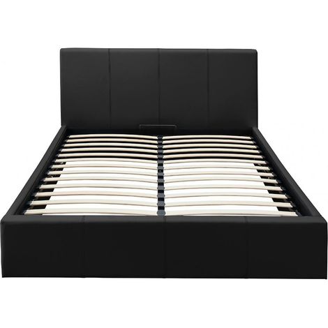 Lit coffre 2 places BASTIEN simili cuir NOIR 140x190 cm sommier inclus (1/3)