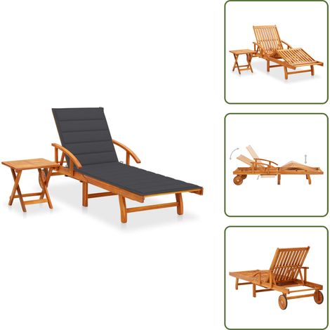 Chaise longue de jardin avec table et coussin Bois d'acacia - Chaise Longue Jardin - Mobilier De Jardin - Transat - Chaise Longue Bois Acacia - Relaxation Extérieur (1/5)