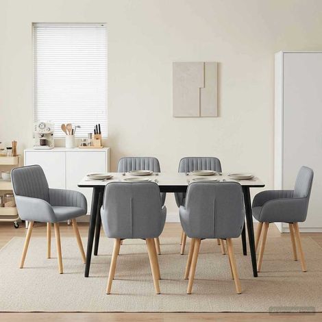 Lot de 6 chaises de salle à manger avec accoudoirs, tissu polyester gris clair - PANGIVO (1/5)