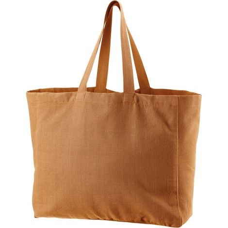 Grand sac cabas de courses réutilisable en coton recyclé Caramel 35 x 40 x 15 cm - PANGIVO (1/2)