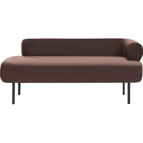 Chaise longue con bracciolo destro, rivestimento in velluto, gambe in metallo, marrone scuro, Mirmande