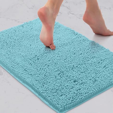 Tapis de bain extra doux et moelleux, en microfibre chenille de 30 cm, super absorbant et à poils longs (40 x 60 cm, bleu spa) (1/5)
