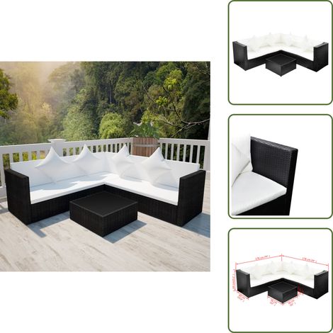 Divano in rattan - vidaXL Set Divani da Giardino 4 pz con Cuscini in Polyrattan Nero - Divano da giardino nero