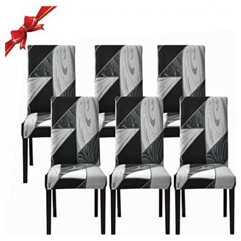 Lot de 6 housses de chaise extensibles en spandex lavables – Protection amovible pour chaises à dossier haut – Motif géométrique noir (1/5)