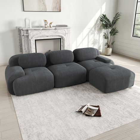 Canapé d'angle modulable, sans montage, sans structure, ergonomique et adapté aux animaux de compagnie, revêtement 32D haute élasticité, gris (1/5)