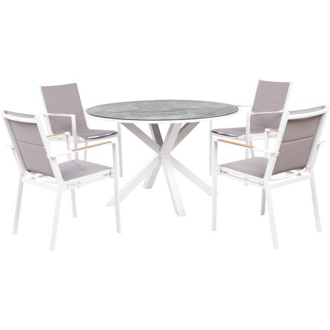 Conjunto de jardín de 4 plazas mesa de aluminio con tablero de vidrio cerámico efecto mármol sillas gris Maletto/Busseto (1/5)
