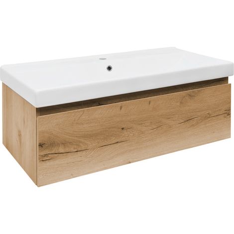 Ensemble meuble avec vasque - SAT - B-WAY 1 - 99x30x45 mat - Chêne (1/5)