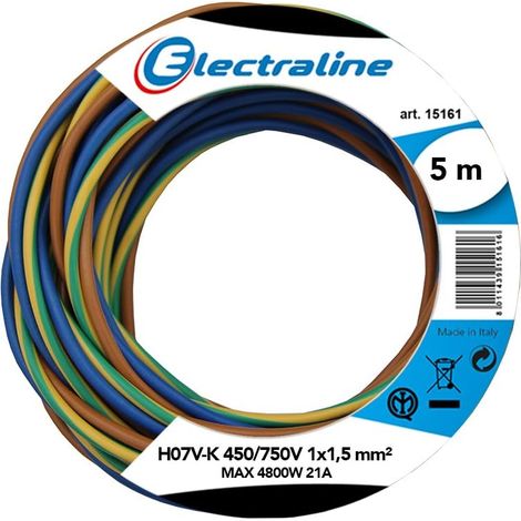 Couronne de Cable H07 V-K 3X1X1,5 5M Noir/Bleu/Jaune-Vert (1/5)