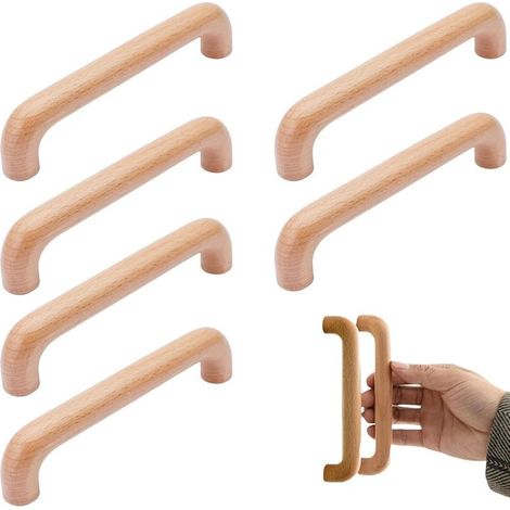 6 Pièces Poignée de Meuble Bois, Poignée Meuble Cuisine Placards Poignee Porte, Espacement des Trous 128mm, pour Meubles de Cuisine et Tiroirs (1/5)