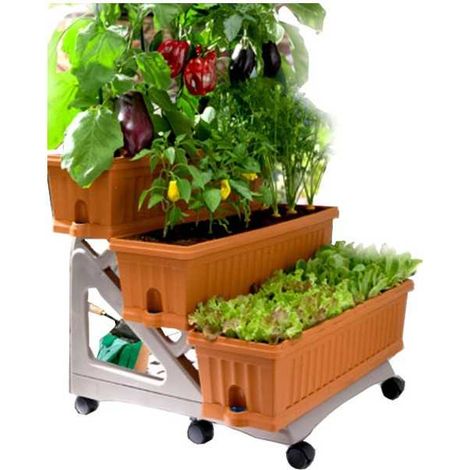 Kit de 3 jardineras en tres niveles con carrito Bama verde 800x740x730