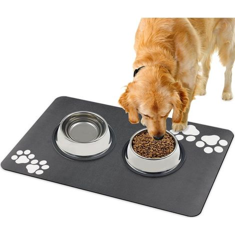 Tapis absorbant chien - Tapis de gamelle absorbant pour les sols 60 x 40 cm - Tapis d'alimentation pour chiens et gamelles - Gris antidérapant - Plateau facile à nettoyer pour chats (1/5)