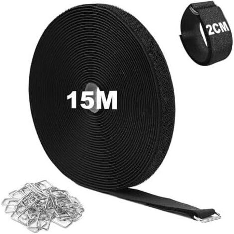 15 M Réglable Scratch avec 75 Boutons Métalliques, Sangle Elastique Réutilisable, Cable Management Découpable à Volonté, pour Câbles, Parapluies, Tapis Yoga - (1/5)