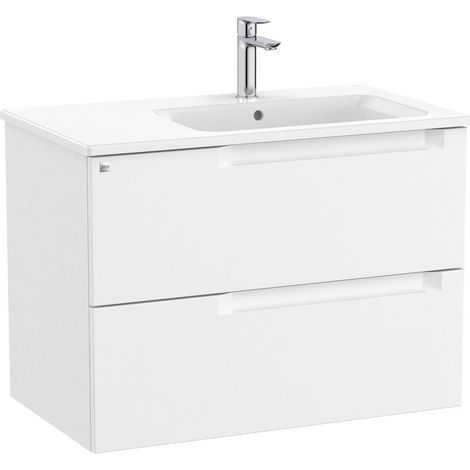 Pack mueble base de 2 cajones + lavabo ALEYDA - ROCA Color: Blanco mate - Medidas: 805x460x565 mm - Posición del lavabo: Derecha (1/2)