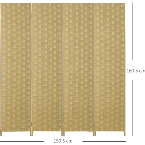 Paravent d'intérieur pliable en bois à 4 panneaux, gain de place, hauteur 170 cm, marron (1/5)