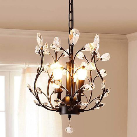 Ganeed Vintage K9 Clear Crystal Chandeliers,Ceiling Lighting,Pendant Lighting Flush Mounted Fixture with 3 Light for Living Room Dinning Room Restaurant Porch hallway (Black) (1/5)