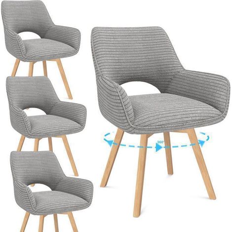 WAFTING Lot de 4 Chaises de Salle à Manger Pivotantes avec Accoudoirs, Fauteuil Rembourrées avec Dossier en Velours,Gris (1/5)