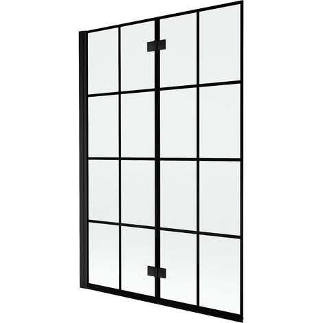 Mexen Mist Badewannenfaltwand 2-flügelig links 120 x 150 cm, schwarzes Gitter, schwarz - 8A9-120-002-70-77-L (1/5)