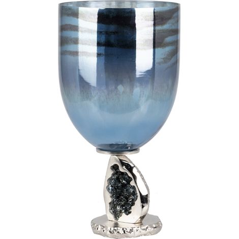 Portavelas Cristal / Aluminio Nickel 23X23X44 Cm