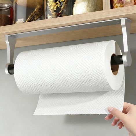 1 - Porte Essuie Tout - Support Papier Mural - Aluminium Antirouille - Installation Adhésive Ou Vis - Cuisine Salle De Bain - Argent - 32,4cm (1/5)
