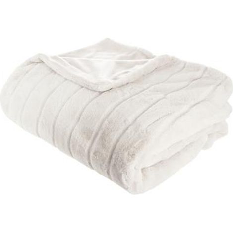 Plaid en polyester coloris blanc - Dim : L 230 x l 180 cm - PEGANE - (1/2)