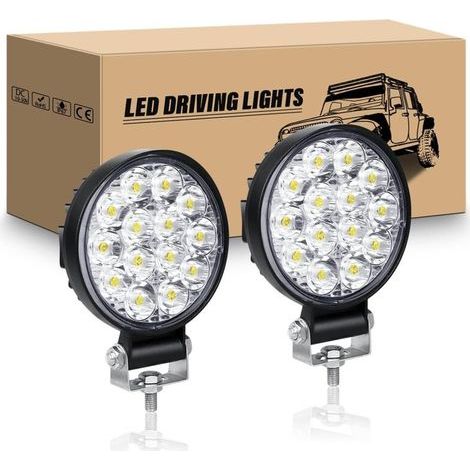 2 Pcs Rond Phare de Travail led, 3.2 pouces 42W mini Projecteur lumière 12V 24V lampe de travail led 6000K Spot feux antibrouillard (1/4)