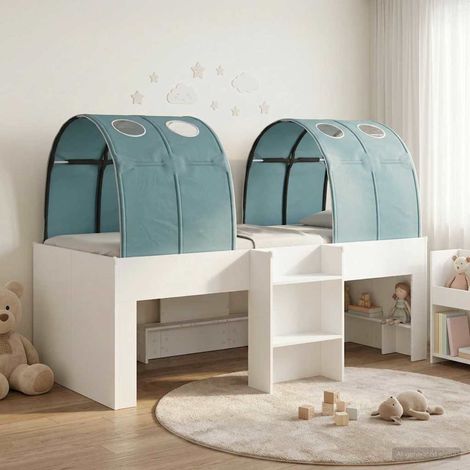 vidaXL Lit avec Tunnel 3 pc Blanc et bleu clair Bois d'ingénierie (1/5)