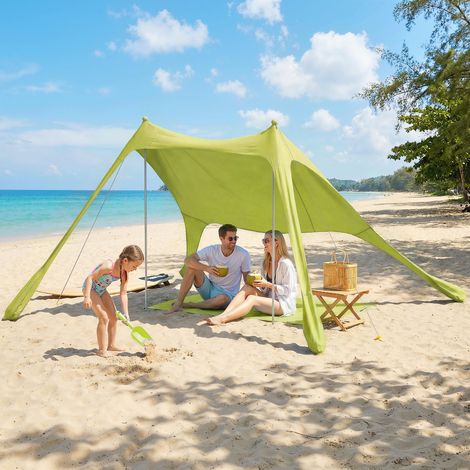 Vert - Tente de plage pliante doté de tapis UPF50+, poteaux en aluminium, piquets en pelle et sac de transport