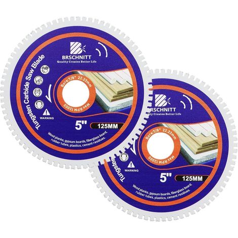 Lame de scie carbure de tungstène 125mm, alésage 22.23mm, pour bois, plastique, etc. (2pcs) (1/5)