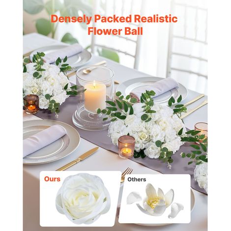 Bouquet 10 boules de fleurs artificielles roses blanches 450 mm, centres de table mariage et décoration maison (1/5)