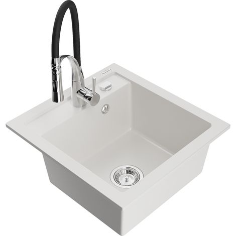 Mexen Vito lavello in granito 1-vasca con miscelatore cucina Aster, bianco - 6503-20-73450-07 (1/5)