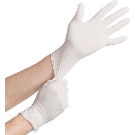 (100 Gloves) White, Size M, Disposable Latex Gloves, Thin and Powder-Free, Reinforced and Taped Fingers, Multipurpose Protection, Food, Chemical and Mechanical MUMU (1/4)
