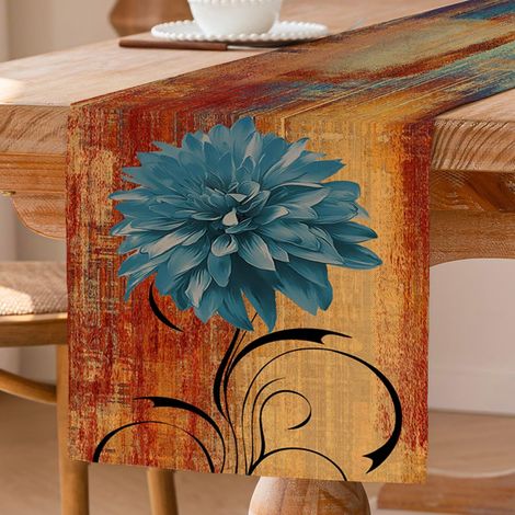 Chemin de table en lin épais 33×183 cm orange/bleu
